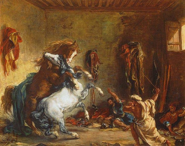 Eugene Delacroix Arab Horses Fighting in a Stable Germany oil painting art